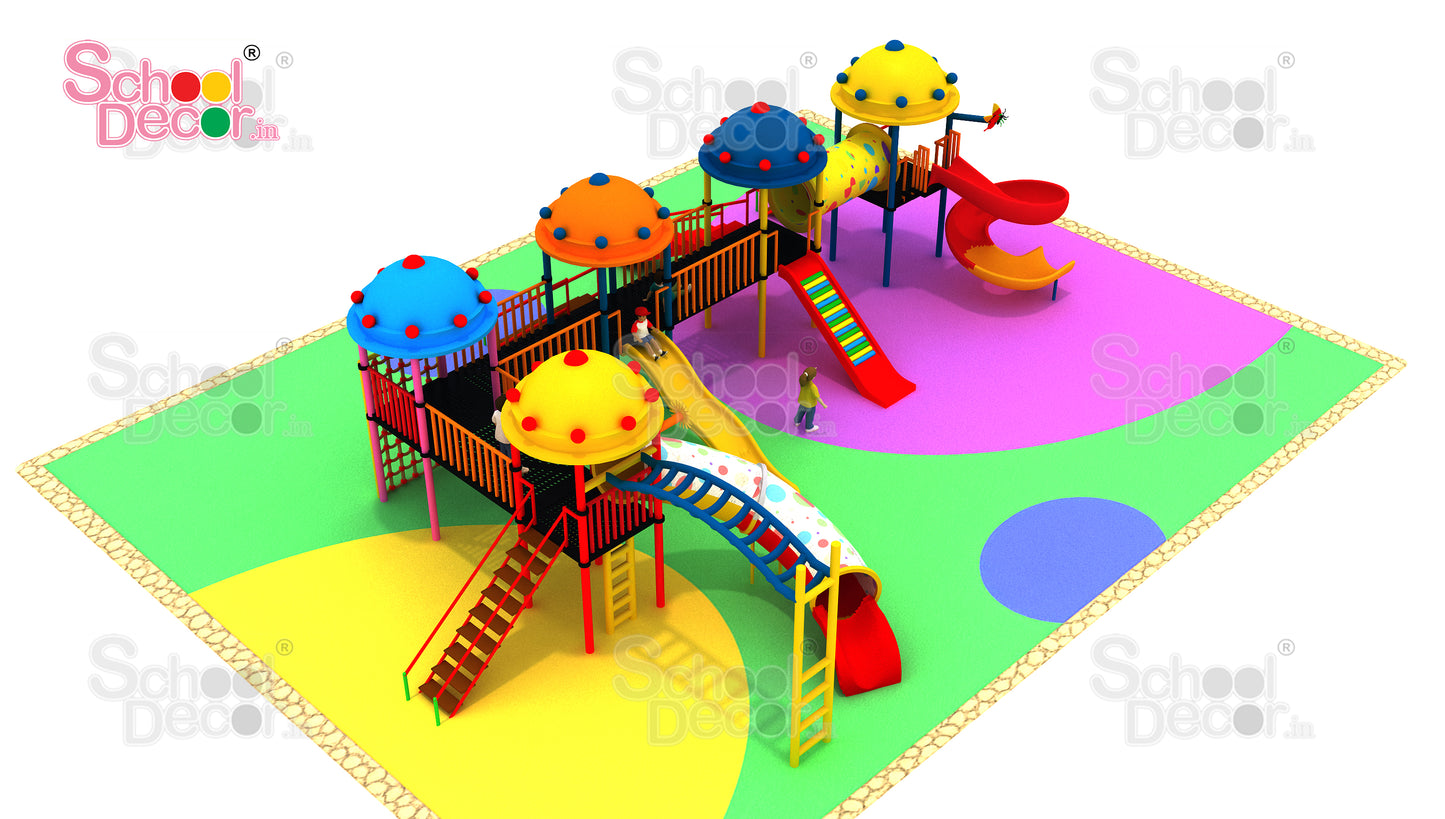 Mega Multi-Tower Playground System with Tunnel, Spiral & Wave Slides