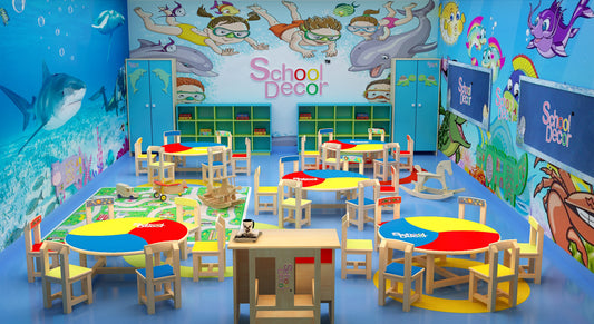 Tri Colour Round Table with 6 Chairs