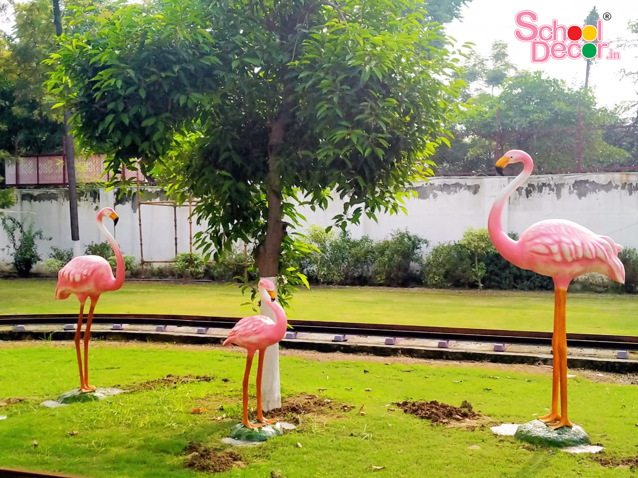 Fiber Flamingo Statues (Set of 3)