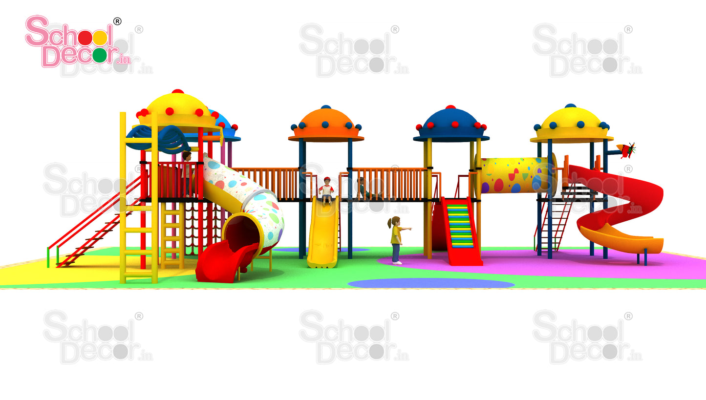 Mega Multi-Tower Playground System with Tunnel, Spiral & Wave Slides
