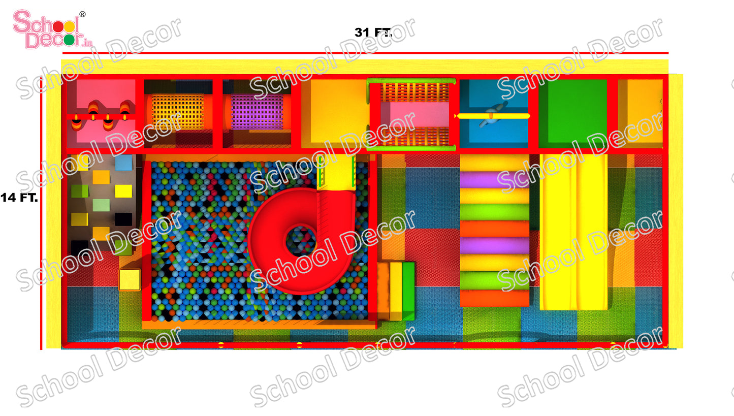 Indoor Soft Play Station 31ft x 14ft with Slides, Ball Pit & Climbing Wall