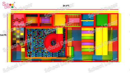 Indoor Soft Play Station 31ft x 14ft with Slides, Ball Pit & Climbing Wall