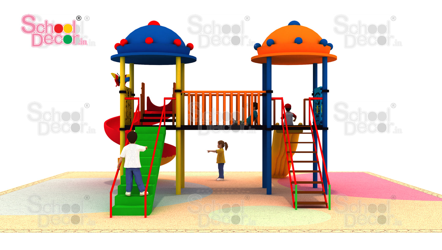 Double Tower Multi-Play Playground System with Spiral & Wave Slides