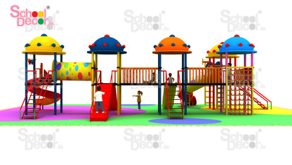 Mega Multi-Tower Playground System with Tunnel, Spiral & Wave Slides