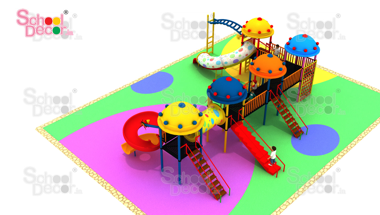 Mega Multi-Tower Playground System with Tunnel, Spiral & Wave Slides