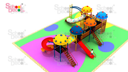 Mega Multi-Tower Playground System with Tunnel, Spiral & Wave Slides
