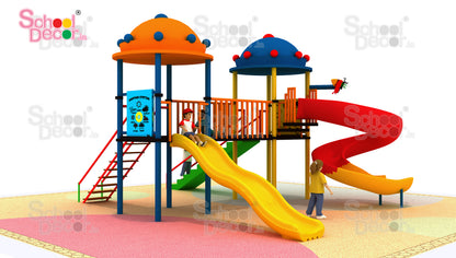 Double Tower Multi-Play Playground System with Spiral & Wave Slides