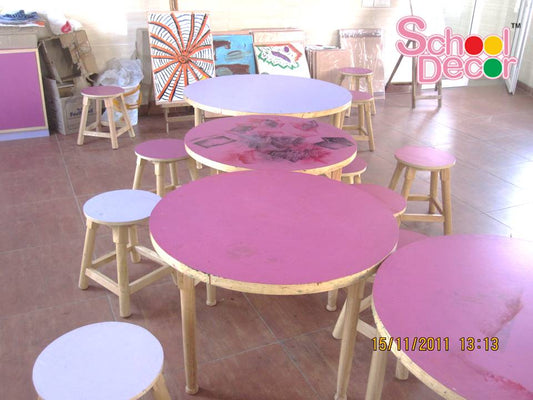 Kids Round Wooden Tables with Stools