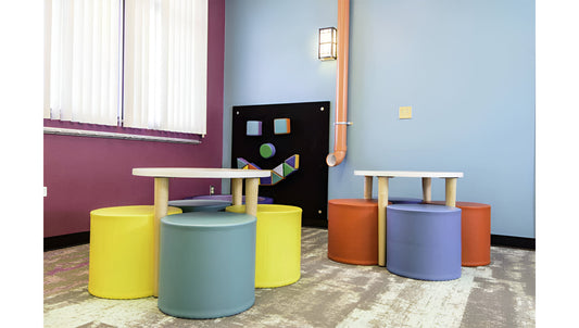 Colorful Drum Stools & Wooden Activity Tables Set