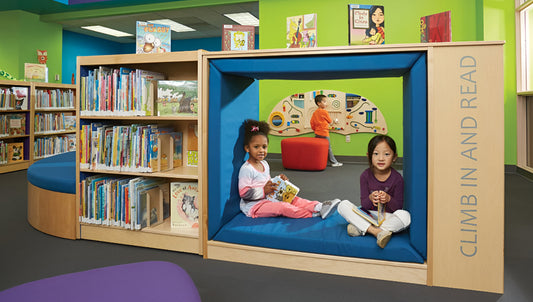 Interactive Kids Library Reading Nook with Built-In Book Display Shelves