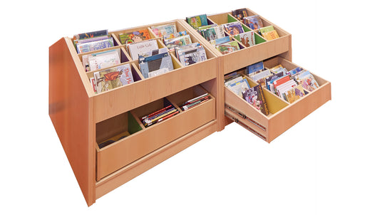 Wooden Classroom Library Book Organizer with Pull-Out Storage Drawers