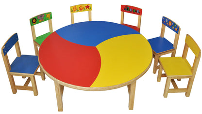 Tri Colour Round Table with 6 Chairs